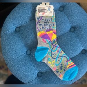 2 for$20 💐 Blue Q Gray and Blue Socks with Colorful Design and Colorful Saying 😂